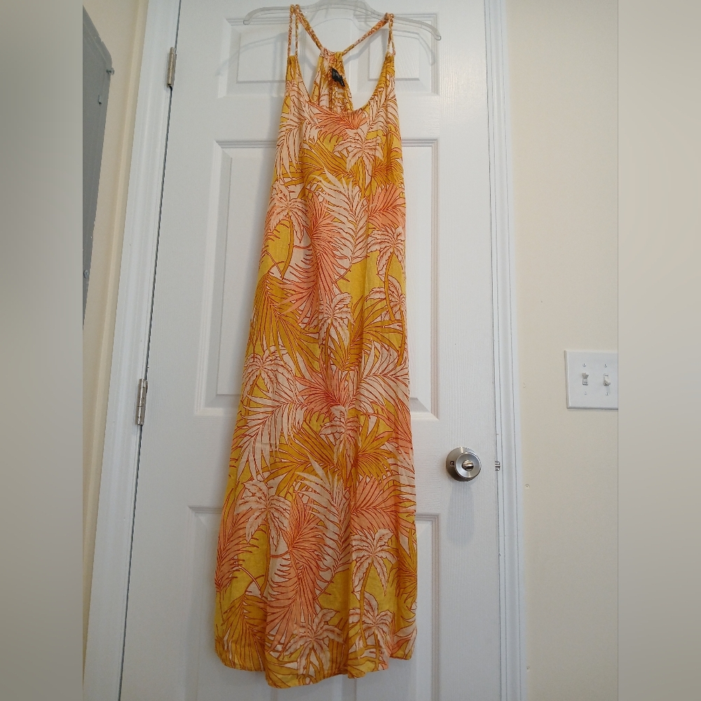Tahari Orange and Yellow Leaf Print Dress